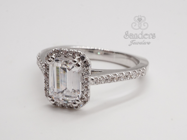 Emerald Cut Halo Engagement Ring by Valina